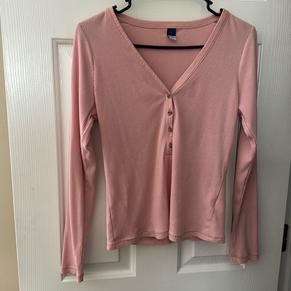 Old Navy Pink Ribbed Button Down Shirt - Size M